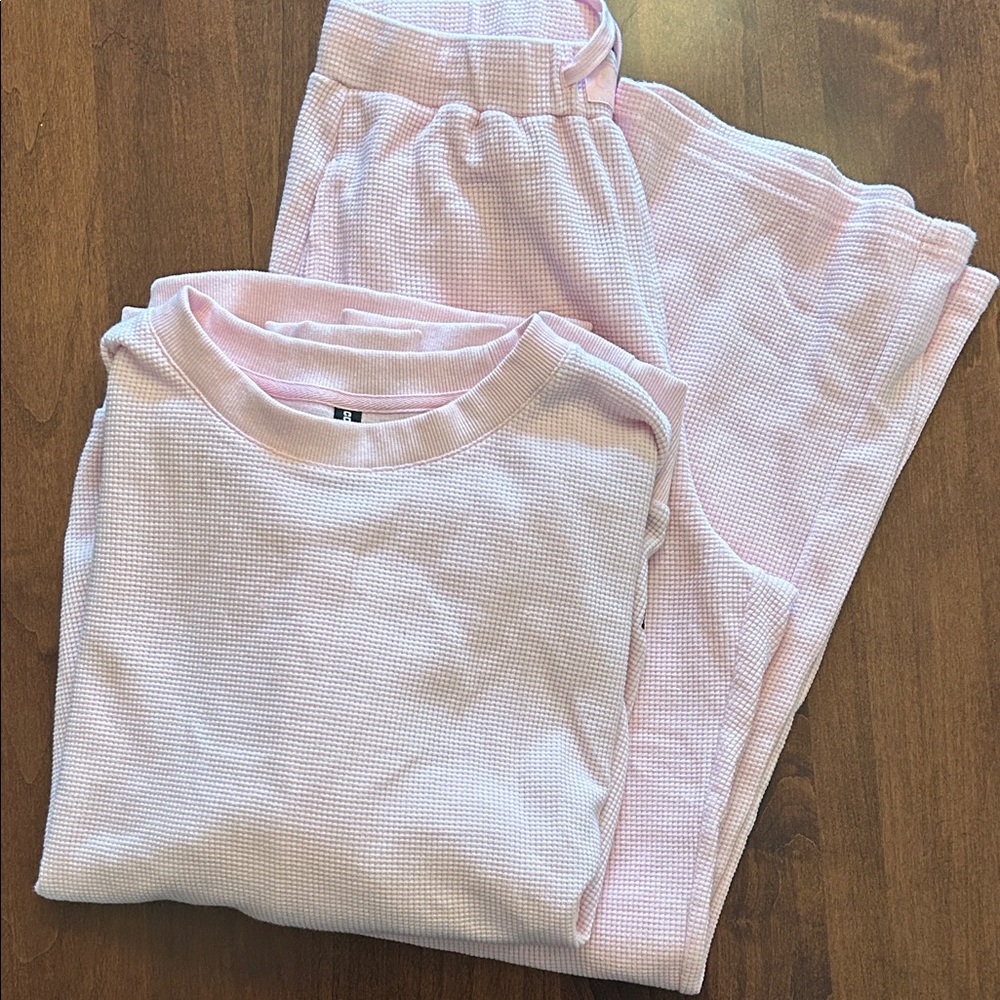 Comfrt Pink Waffle Knit lounge Set